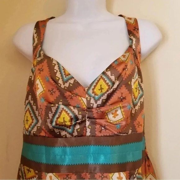Boston Proper | Handkerchief Hem Sleeveless Aztec Print Dress Size M Medium - Picture 3 of 8